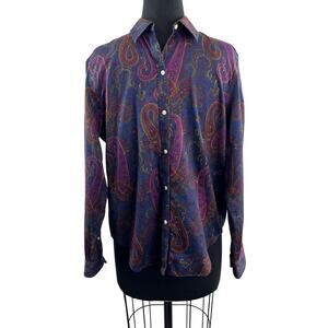 Lauren RL Ralph Lauren Multi Men Shirt Cotton Paisley Collared Button-Up L Large